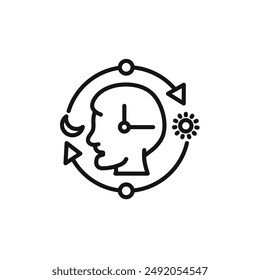 Circadian rhythms icon outline collection in black and on white background