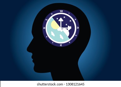 The circadian rhythms vector creative illustration. circadian clocks or biological clock these clocks tell our brain when to sleep, tell our gut when to digest and control our activity in several day.