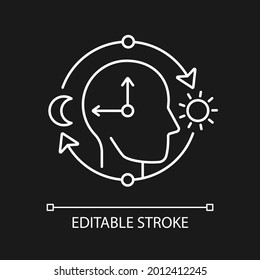 Circadian rhythms white linear icon for dark theme. Optimize cognitive function for daytime. Thin line customizable illustration. Isolated vector contour symbol for night mode. Editable stroke