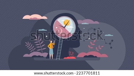 Circadian sleep rhythm with inner cycle for daily routine tiny person concept. Day and night inner balance for healthy melatonin, serotonin and cortisol stages vector illustration. Mental clock time.