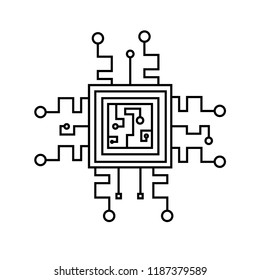 Circiut board vector icon on white background. Technology electronic processor component. Hardware engineering sign. Motherboard concept. Chip symbol. Flat simple line design illustration.