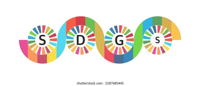 A circle with 17 colors, the letters "SDGs" in the center, a symbolic sign imagining the Sustainable Development Goals (SDGs), is a vector illustration.