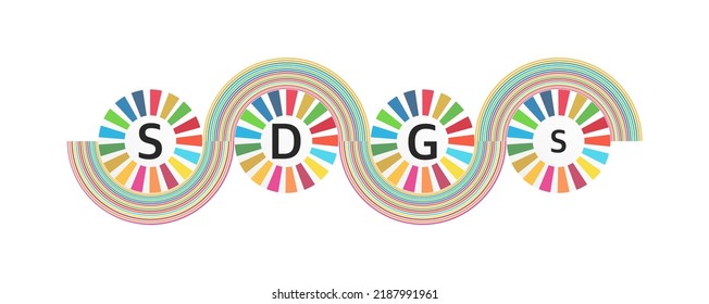 A circle with 17 colors, the letters "SDGs" in the center, a symbolic sign imagining the Sustainable Development Goals (SDGs), is a vector illustration.