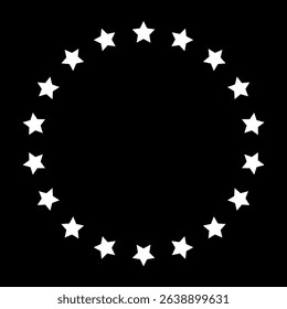 Circle of 18 White Stars on Black Background.	