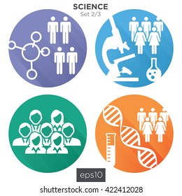 Circle 2/3 Medical Healthcare Icons With People Charting Disease Or Scientific Discovery