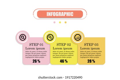 Circle 3 points square banner elements and numbers. Presentation business infographic template with three options. Business concept infographic circle timeline design for presentation with 3 steps.