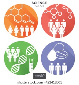 Circle 3/3 Medical Healthcare Icons with People Charting Disease or Scientific Discovery