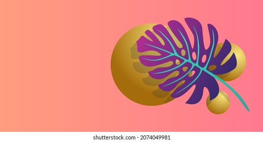 circle 3D effect with monstera leaf, abstract design background with plant.