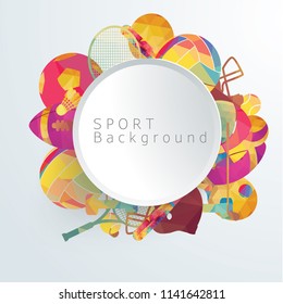 Circle 3d on color sport background. Football, basketball, hockey, box, golf, badminton, volleyball, table tennis, tennis. Geometric sport. Vector illustration 