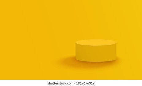 Circle 3d podium on yellow background. Pedestal scene with for product display. Stand platform pastel. Backdrop studio. Minimal style. Vector illustration.