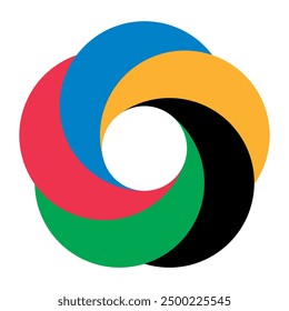 Círculo con 5 segmentos de color. Logotipo o icono para cualquier proyecto. Piezas de colores rojo, verde, negro, amarillo y azul.