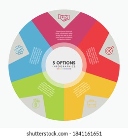 Circulo 5 Opciones infográficas. Esta infografía es ideal para cualquier tipo de presentación de negocios
