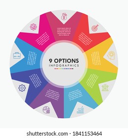 círculo 9 Opciones infográficas. Esta infografía es ideal para cualquier tipo de presentación de negocios