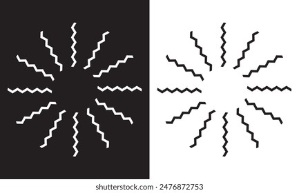 Arte abstracto del círculo, forma circular para la decoración, elemento de líneas radiales circulares, líneas concéntricas. aislado sobre fondo blanco y negro. EPS 10