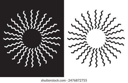 Arte abstracto del círculo, forma circular para la decoración, elemento de líneas radiales circulares, líneas concéntricas. aislado sobre fondo blanco y negro. EPS 10