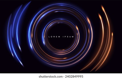 Circle abstract background. Beautiful design of rotation frame. Mystical portal. Bright sphere lens. Rotating lines. Glow ring. Magic neon ball