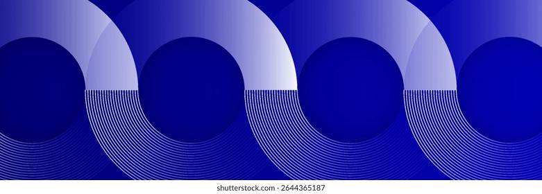 Circle abstract background. Blue gradient circular shape elements. Minimalist geometric pattern. Modern design.