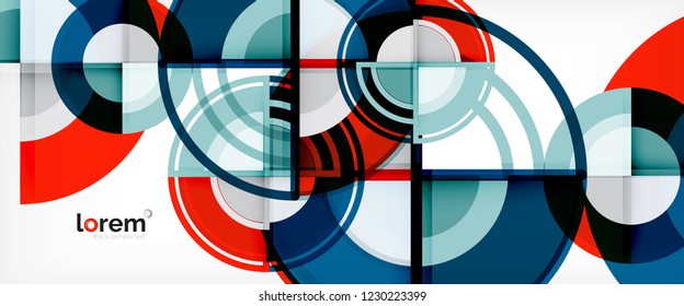 Fondo abstracto del círculo, formas geométricas redondeadas brillantes, ilustración vectorial