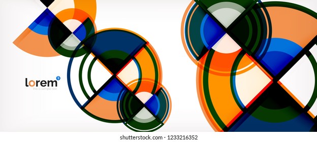 Fondo abstracto del círculo, formas geométricas redondeadas brillantes, ilustración vectorial