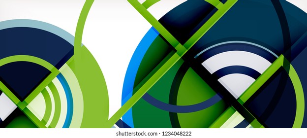 Fondo abstracto del círculo, formas geométricas redondeadas brillantes, ilustración vectorial