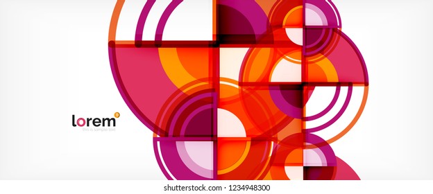 Circle abstract background, bright colorful round geometric shapes, vector illustration