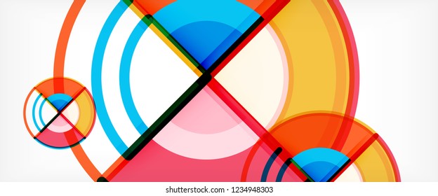 Circle abstract background, bright colorful round geometric shapes, vector illustration