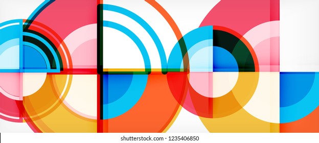 Circle abstract background, bright colorful round geometric shapes, vector illustration