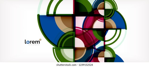 Circle abstract background, bright colorful round geometric shapes, vector illustration