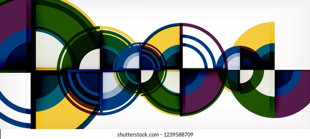 Fondo abstracto del círculo, formas geométricas redondeadas brillantes, ilustración vectorial