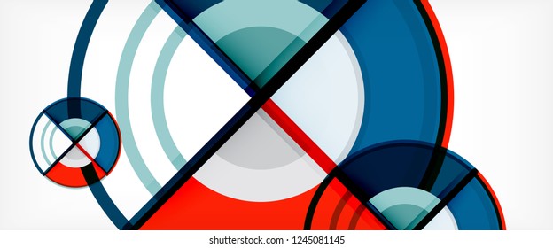 Fondo abstracto del círculo, formas geométricas redondeadas brillantes, ilustración vectorial