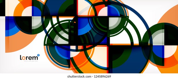 Circle abstract background, bright colorful round geometric shapes, vector illustration