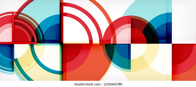 Circle abstract background, bright colorful round geometric shapes, vector illustration