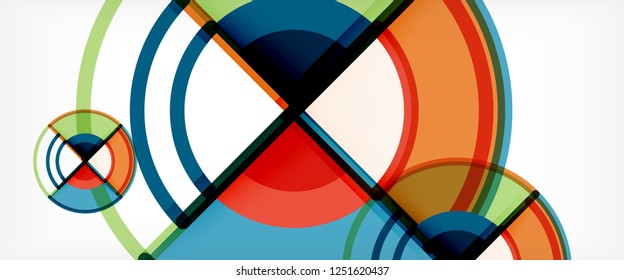Circle abstract background, bright colorful round geometric shapes, vector illustration