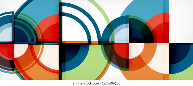 Circle abstract background, bright colorful round geometric shapes, vector illustration