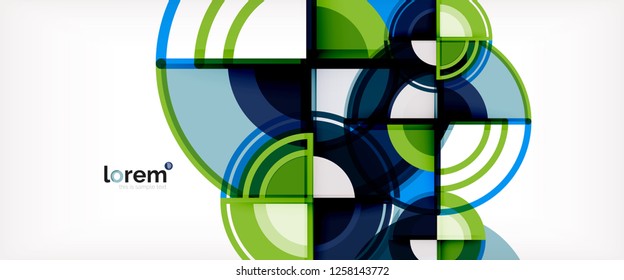 Fondo abstracto del círculo, formas geométricas redondeadas brillantes, ilustración vectorial