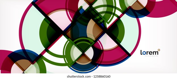Fondo abstracto del círculo, formas geométricas redondeadas brillantes, ilustración vectorial