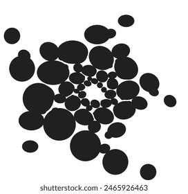 Circle abstract background with dynamic halftone dots in spiral. Black shape on a white background and the same white shape on the black side.