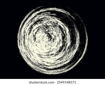 Circle abstract background with dynamic halftone dots in spiral. Yin and yang style white shape on a black background.