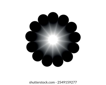 Circle abstract background with dynamic halftone dots in spiral. Yin and yang style. Black shape on a white background.