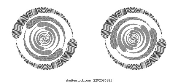 Circle abstract background  with dynamic waves lines in spiral. Black shapes on white background.