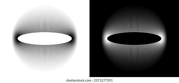 Circle abstract background. Illusion of dynamic transition. Black shape on a white background and white lines on the black side.