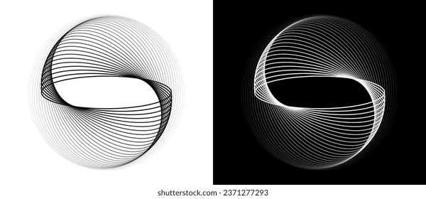 Circle abstract background. Illusion of dynamic transition. Black shape on a white background and white lines on the black side.