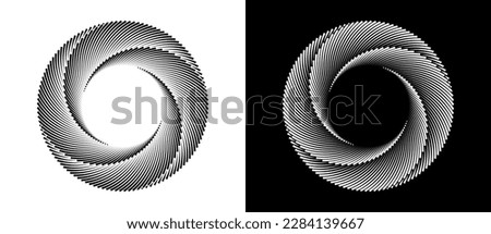 Circle abstract background. Illusion of dynamic transition. Black lines on a white background and white lines on the black side. 4 parts circle.