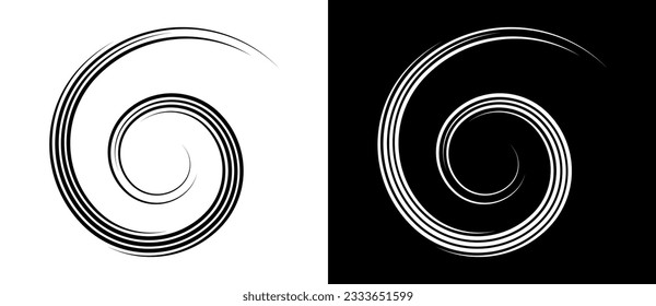Circle abstract background with lines in spiral. Illusion of dynamic transition. Black lines on a white background and white lines on the black side.