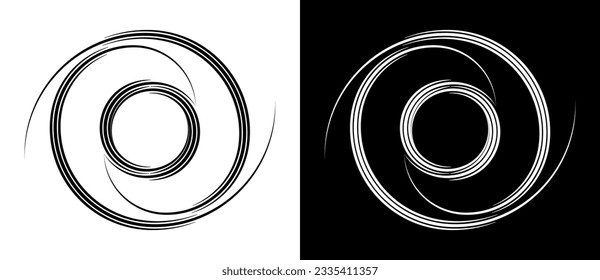 Circle abstract background with lines in spiral. Illusion of dynamic transition. Black lines on a white background and white lines on the black side.
