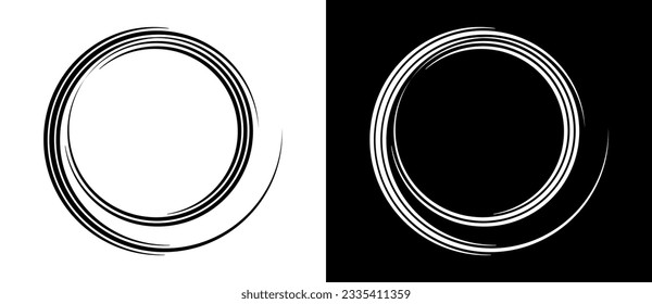 Círculo de fondo abstracto con líneas en espiral. Ilusión de transición dinámica. Líneas negras sobre un fondo blanco y líneas blancas en el lado negro.