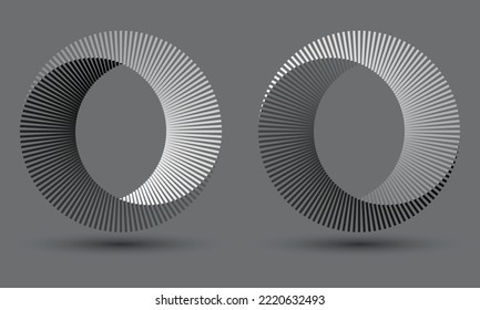 Circle abstract background. Yin and Yang symbol. Illusion of dynamic transition. Only black and white lines with different transparencies.