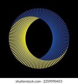 Circle abstract background. Yin and Yang symbol. Illusion of dynamic transition. Blue and yellow color like Ukraine flag.