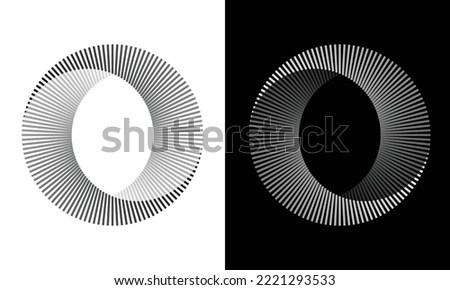 Circle abstract background. Yin and Yang symbol. Illusion of dynamic transition. Black lines on a white background and white lines on the black side, all lines with different transparency.