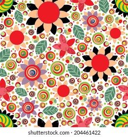 Circle abstract beautiful flower seamless pattern. Handmade with watercolor and canvas. Grunge texture. Vector. 